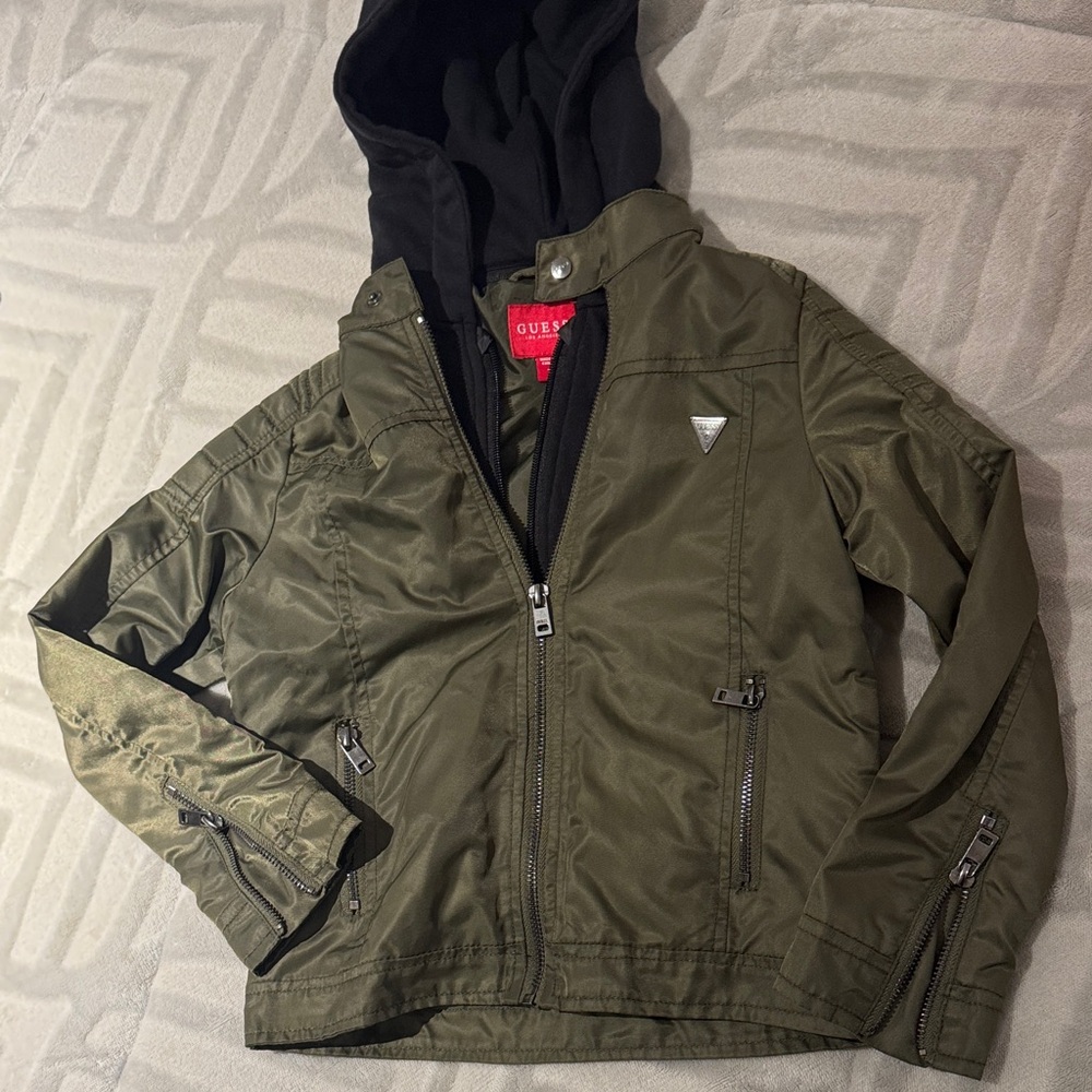 Guess Olive Jacket with Black Hood kid boy sweater